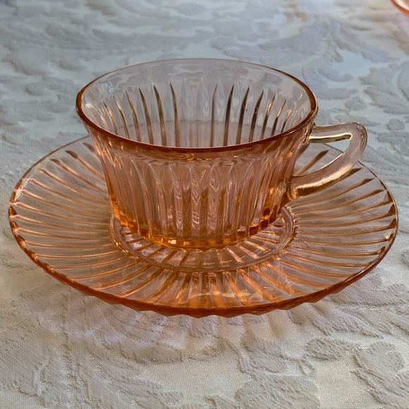 Pink Depression Glass Cup and Saucer - Picture 1 of 9